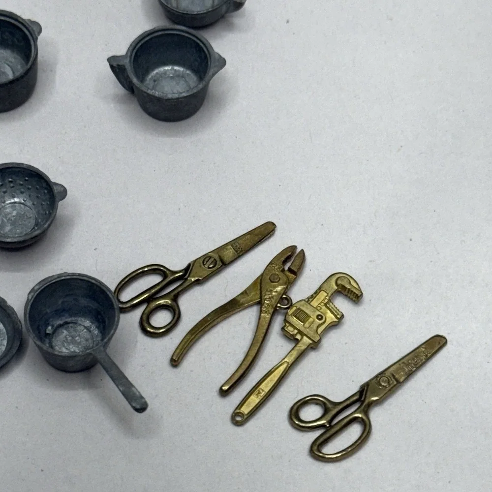 Vintage dollhouse lot miniature cooking pans pots‎ flatware metal tools kitchen